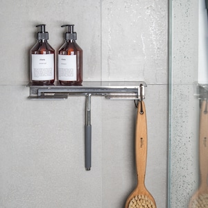 Design shower shelf PRI, matt brushed stainless steel with holder for shower squeegee, shower shelf, wiper