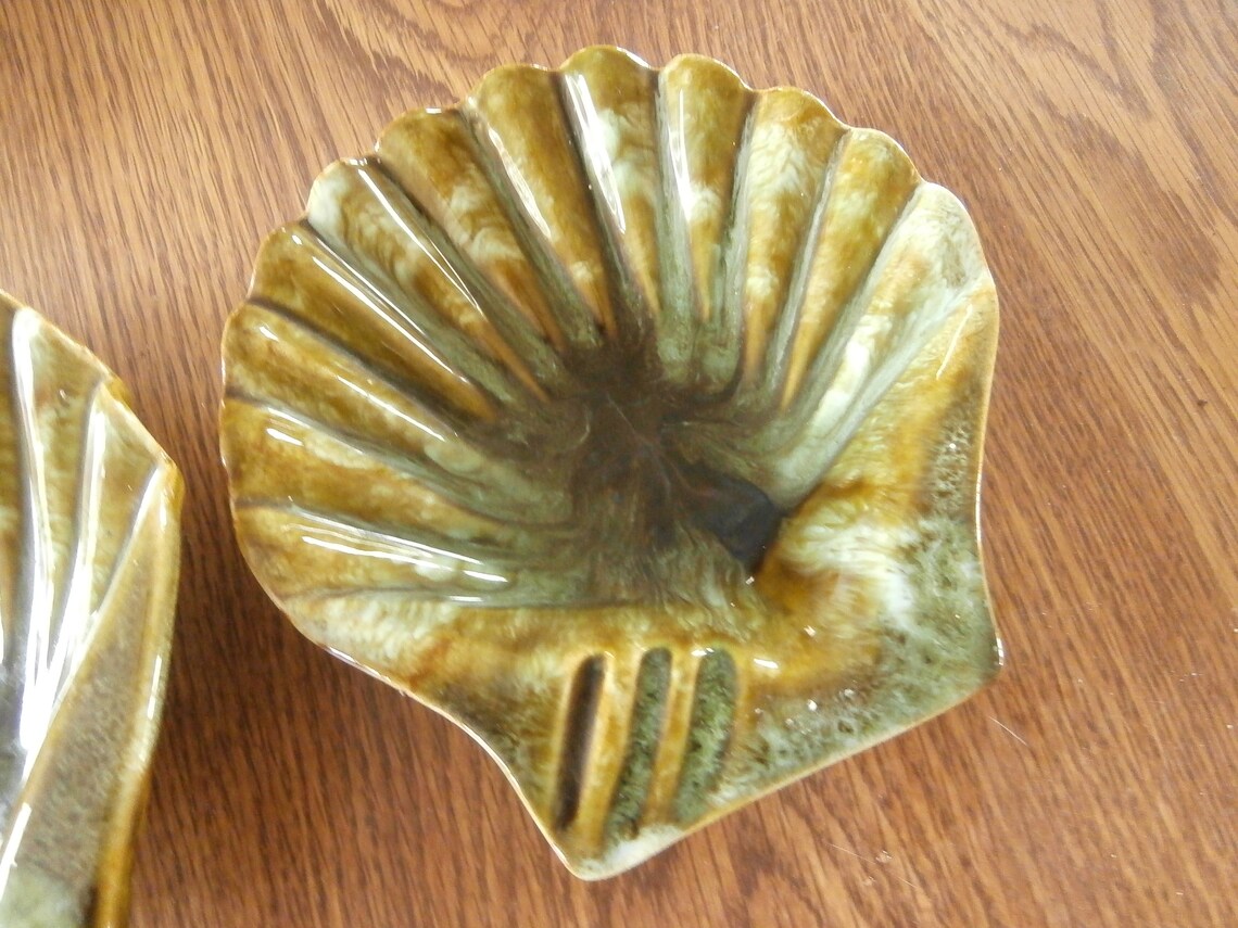 Vintage Clam Shell Trinket Tray Ashtray Multi Green Marbled Etsy