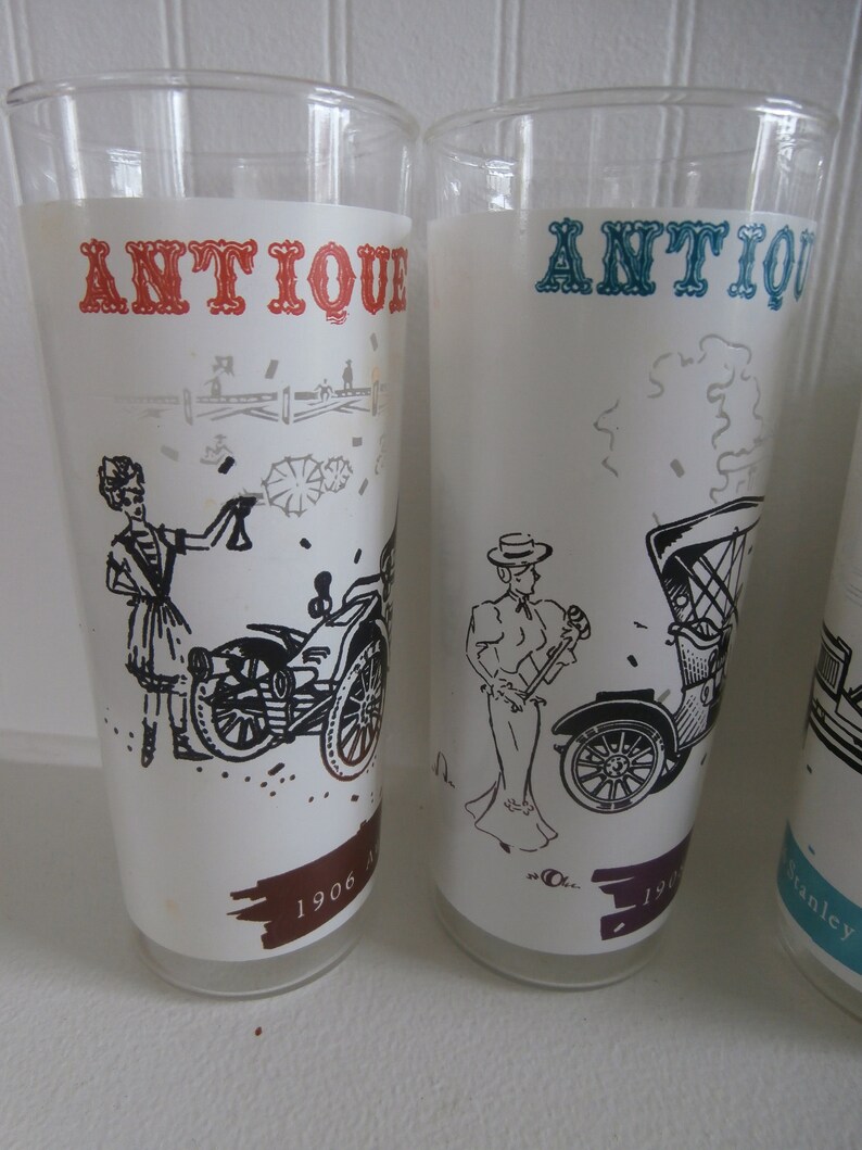 Vintage Anchor Hocking Drinking Glasses Tumblers Antique Auto Cars Barware Set Of Seven Kitchen Dining Home Living Vadel Com