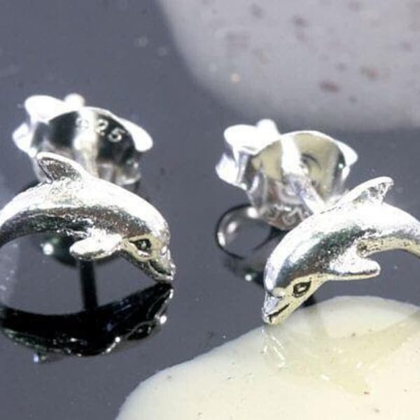 Dolphin, stud earrings, 925 sterling silver