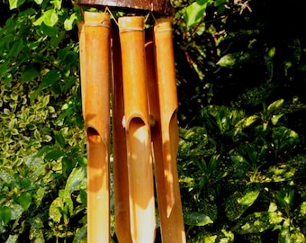 Balinese windgong van bamboe en kokosnoot – handgemaakt, natuurlijk geluid, boho tuindecoratie, balkonwindgong, cadeau-idee