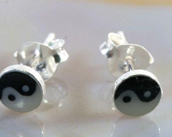 Yin and Yang, 925 Sterling Silver, Stud Earrings