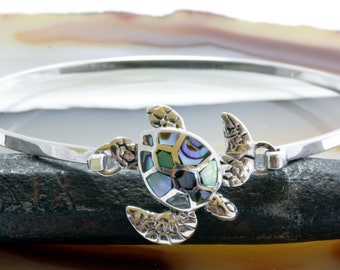 Schildkröte, Armreif in 925 Sterling Silber und Abalone