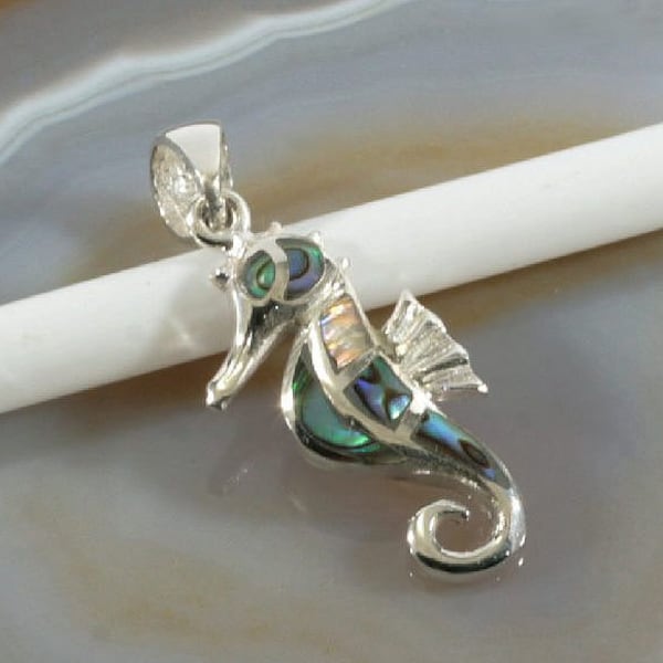 Seahorse, abalone and silver, pendant,4401