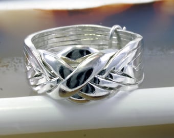 Puzzle ring, 8 bands, heavy version, 925 silver