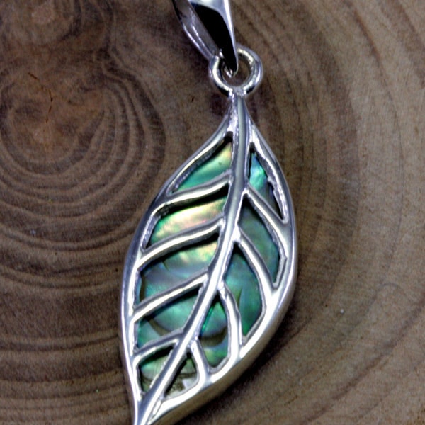 Leaf, abalone and silver, pendant