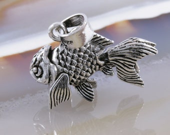 Löwenkopfschleierschwanzfisch, beweglicher Anhänger, 925 Sterling Silber
