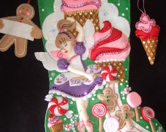 NEW Bucilla "Sugarland Fairy" handmade finished completed Christmas felt Stocking 18" diagonal  Fully lined