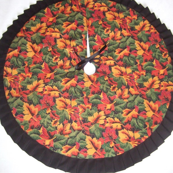 NEW handmade Autumn Leaf Metallic Fall Leaves Harvest Thanksgiving MINI Tree Skirt -22,5''- 24" in diameter.Ready to Ship