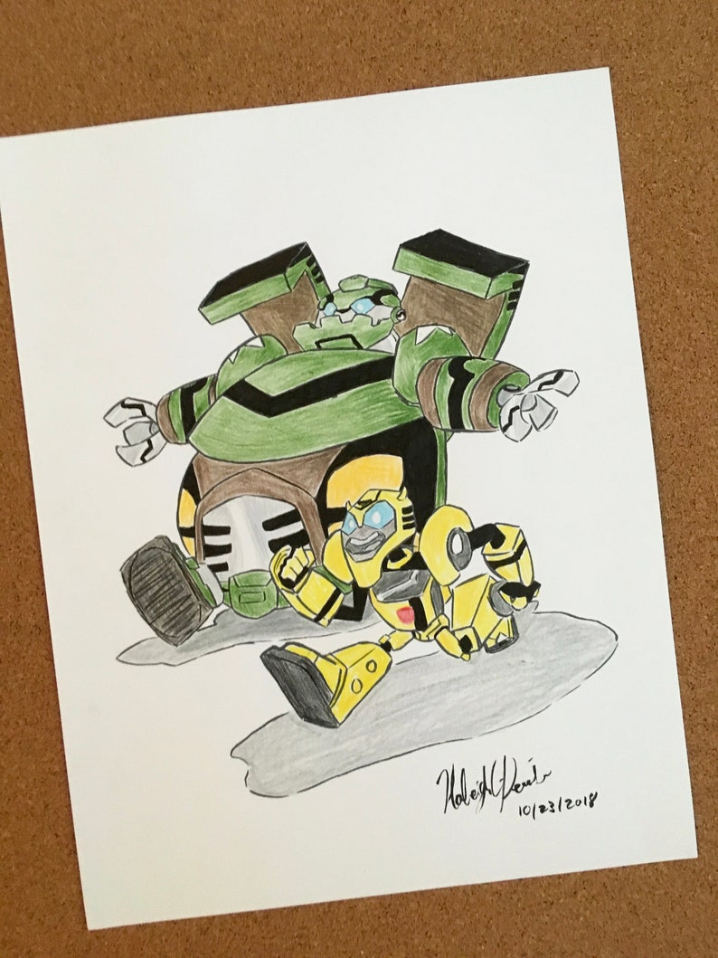 Chibi Bumblebee and Bulkhead Original Mixed Media Artwork | Etsy
