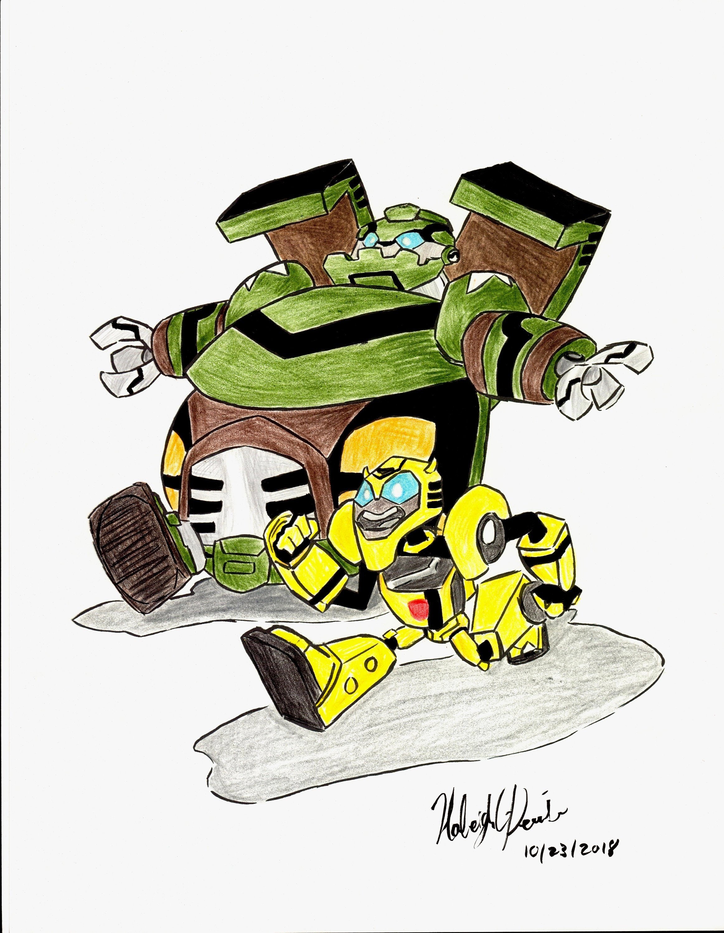 Chibi Bumblebee and Bulkhead Original Mixed Media Artwork | Etsy