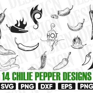 CHILI PEPPER SVG, Pepper Svg Bundle, Pepper Vector, Chili Silhouette, stencil, iron-on, print, design, vinyl, scrapbooking, monogram clipart