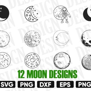MOON SVG, moon vector, moon silhouette, moon stencil, MOON pattern, Moon clipart, moon scrapbooking, moon bundle svg, moon dxf moon cut file