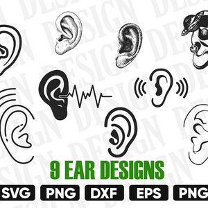 耳 svg、人間の耳 svg、耳 svg、耳のシルエット、svg dxf eps png、耳のモノグラム dxf、cricut 用の svg ファイル、ベクター、ステンシル、eps