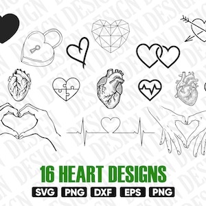 HEART SVG, silhueta de coração, amor svg, batimento cardíaco svg, clipart de coração, batimento cardíaco png, vetor de dia dos namorados, silhueta de coração de mão, contorno, DXF
