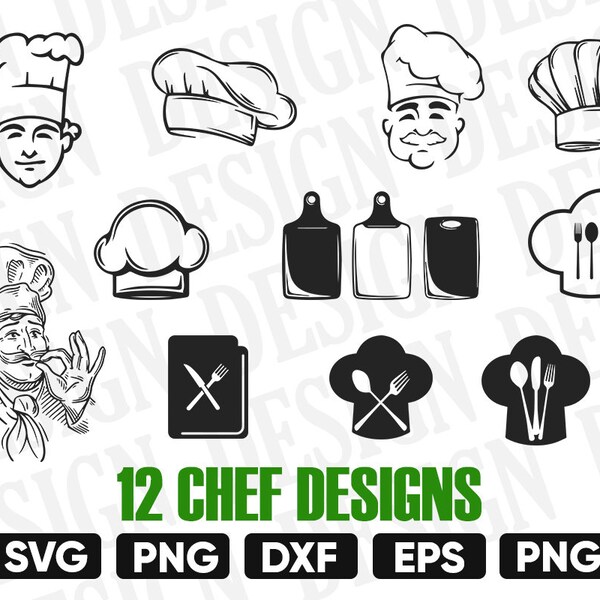 chef svg, kitchen svg, cooking svg, svg files for cricut, chef clipart, cook svg, chef hat svg, chef vector, chef silhouette svg, chef dxf