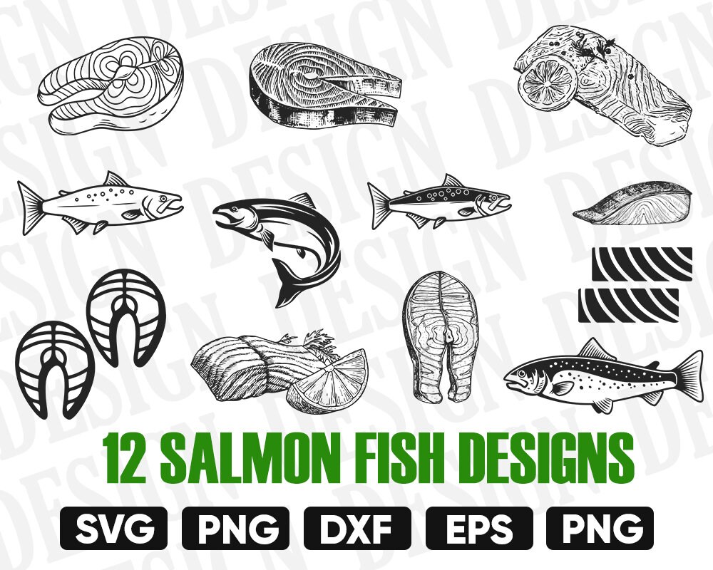 Salmon Fish Svg Fish Silhouette Salmon Fish Vector Fishing Etsy