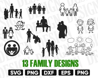 FAMILY SVG, Family clipart, stick family svg, Family Silhouettes, Stick Figure Family svg, Stick Family clipart, Family Vector, DXF