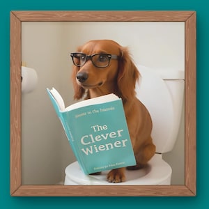 Dachshund Wall Art | Dachshund Bathroom Art | Funny Sausage Dog on Toilet | Bathroom Art | Digital Download | Wiener Dog Funny Gift