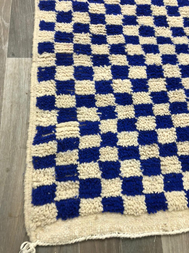 Moroccan Berber Blue and White Custom Checkered Area Rug Etsy