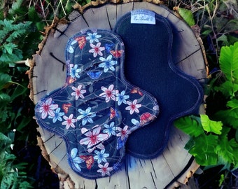 9 inches Black Flowers  Cotton Gusher Pad- 3.25in Wide Gusset- Heavy Peekaboo Style