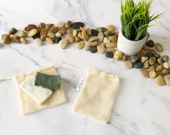 Organic Soap Scrap Pouch - Body exfoliant Cloth With Cord- Zero Waste