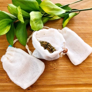 Sachet de thé réutilisable - Coton écru biologique et cordelette - Sachet de thé lavable et écologique 2 x 3 po