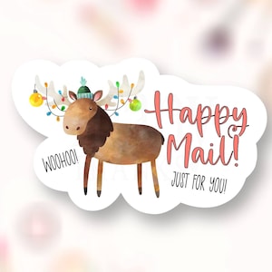 Happy Mail Sticker PNG, Weihnachten Elch, Small Business Etiketten für Briefumschläge, Süßes Shop Paket Robben, Cricut Silhouette Avery Download SVG