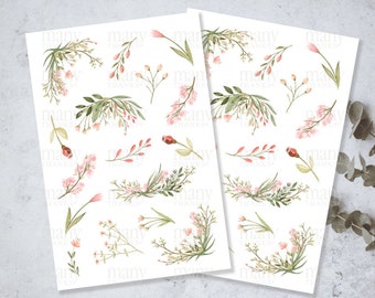 Pink Blush Wildflowers Branches, Printable Download + PNG Cricut Cut File for Planner Stickers, Journal, Bujo, Digital Collage, Scrapbooking