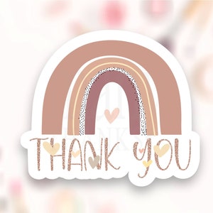 Thank You Sticker PNG, Boho Rainbow Hearts, Small Business Package Labels, Cute Treat Bag Seals, Cricut Avery Silhouette Download SVG