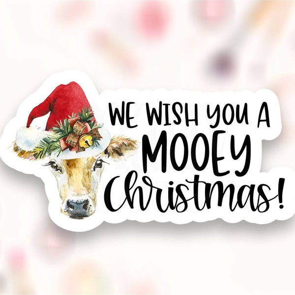Merry Christmas Sticker PNG, Heifer Cow Pun Envelope Seals, Cute Small Business Package Labels, Cricut Silhouette Avery Download SVG