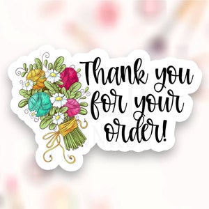 Merci pour votre commande Autocollant PNG, Bouquet de fil floral Étiquettes de petite entreprise, Sceaux d’emballage de crochet à tricoter, Cricut Avery Télécharger SVG
