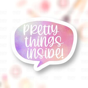 Pretty Things Inside PNG, selos de envelope de bolha de fala de arco-íris rosa, adesivo para pequenas empresas, etiqueta de loja fofa, Cricut Download Print Cut DIY