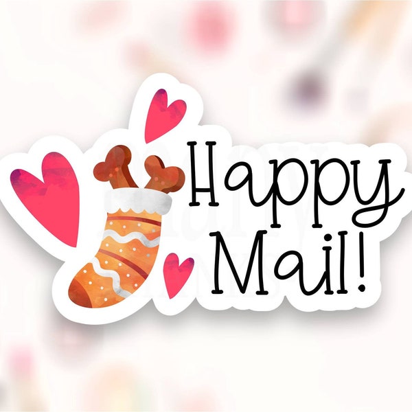 Happy Mail Sticker PNG, Small Business Thank You Labels, Christmas Dog Bone Treats Happy Mail Package Seals, Cricut Avery Download File SVG