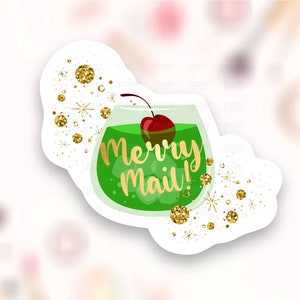 Merry Mail Sticker PNG, Christmas Cocktail Small Business Label, Cute Thank You Package Seals, DIY Happy Mail for Cricut Avery, Télécharger SVG