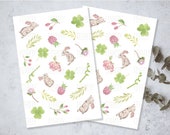 Lucky Bunnies, Printable Download PNG File, Journal, Planner Stickers, Bujo, Papercraft, Scrapbooking, Green Clover, Bamboo, Flowers