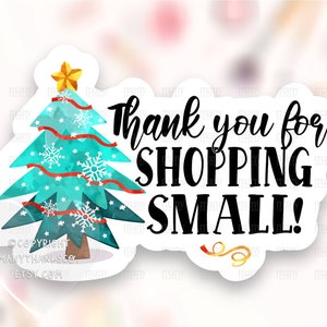 Bedankt voor het winkelen kleine sticker PNG, kleine bedrijven kerstboom labels, schattige winkel vakantie pakket zeehonden, Cricut Avery download SVG