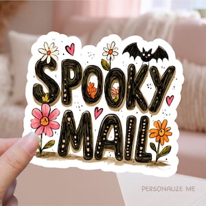 Bloemen spookachtige post afdrukbare sticker png, leuke Halloween doodle tuinbloemen kleine bedrijven print winkel marketing Cricut labelsjabloon