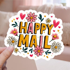 Adesivo para impressão de correspondência feliz fofa, letras ilustradas, corações de margarida, etiqueta de marketing para pequenas empresas, modelo Cricut