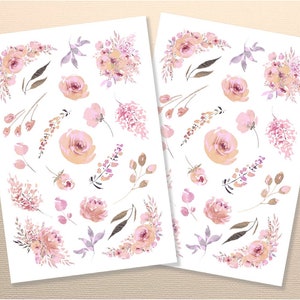 Rosa Blush Blumen Aufkleber, Aquarell Blumen für Planner Aufkleber, Journals, digitale Collage, Scrapbooking, DIY Cricut Cut Datei PNG SVG