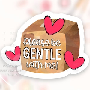 Wees zacht sticker PNG, breekbare pakket envelop zegels, handvat met zorg kleine zakelijke labels, schattige harten winkel benodigdheden, Cricut Avery SVG