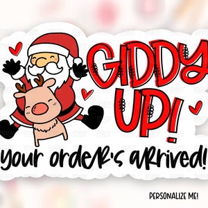 Uw bestelling is aangekomen Sticker download PNG, Grappige Santa Rendier Shop Label, Cute Christmas Package Tag, Cricut Print Cut Card Template SVG