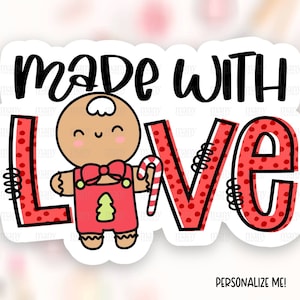 Made With Love Aufkleber Download PNG, Weihnachten Lebkuchenmann Small Business Bake Shop Label, Cute Package Tag, Print Cut Card Template SVG