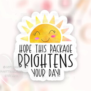 Espero que este pacote ilumine seu dia Adesivo PNG, Etiquetas de correio feliz para pequenas empresas, Selos de pacote de sol amarelo fofo, Cricut Avery Baixar SVG