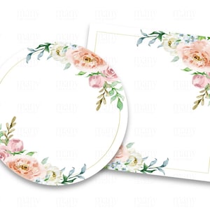 牡丹の花のボーダー、空白の PNG、金のフープあり + なし、独自のテキストを追加。ステッカー、ギフトタグ、ラベル、記念品用の円 + 四角 SVG