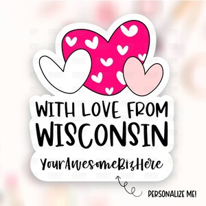 Da Wisconsin Sticker Scarica PNG, WI Small Business Happy Mail Label, With Love Hearts Thank You Package Seal, Print Cut Template SVG