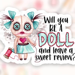 Lascia una recensione Sticker Download, Voodoo Doll Small Business Happy Mail Label, Halloween Pun Sew Shop Package Decal, Cricut Template PNG SVG