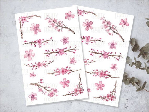 Cherry Blossoms, Sakura Floral Borders, Printable Download PNG, Journal, Planner Stickers, Bujo, Papercraft, Scrapbooking, Cricut Cut File