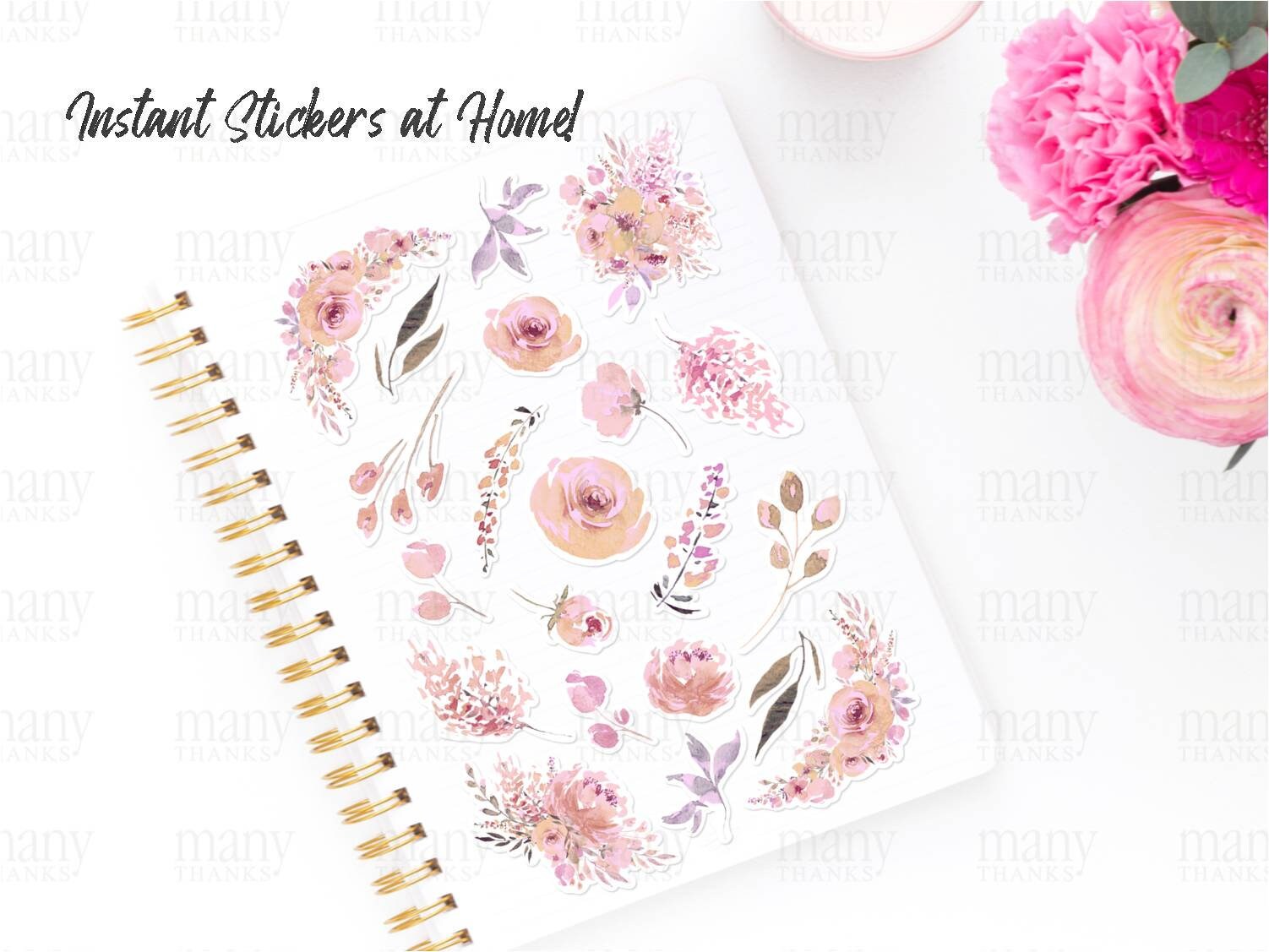 Pink Blush Floral Stickers Watercolor Flowers for Planner | Etsy