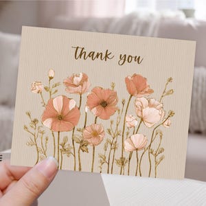 Florale Dankeschön Karte zum Ausdrucken, Boho Creme Rosa Gold Moderne Laden Verpackung Postkarte Vorlage, Digitaler Download Persönliche Karte